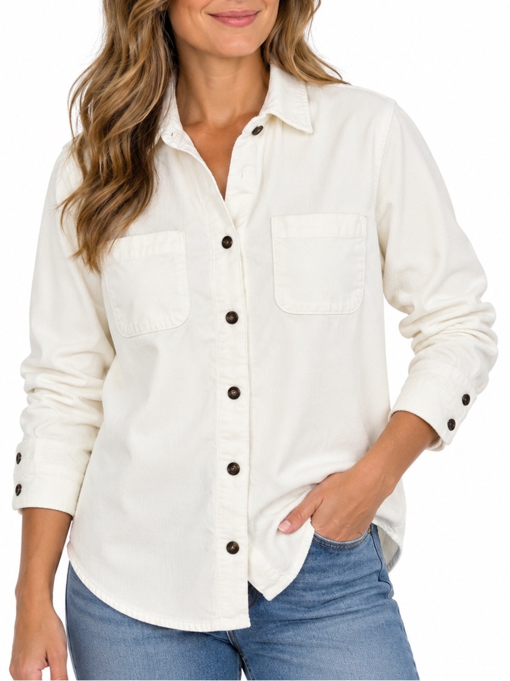 J.Crew Women’s White Corduroy Button-Up Shirt Size Medium
